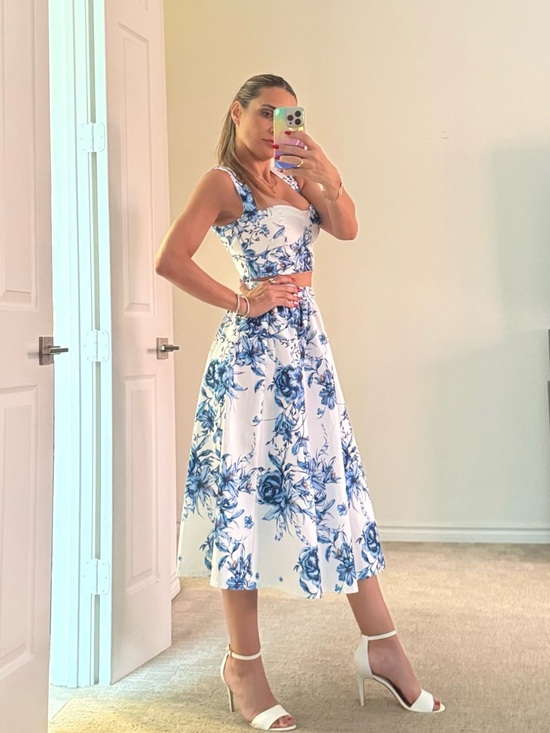Zara Dresses & Skirts - Zara White & Blue Floral Two-Piece Midi Dress & crop top